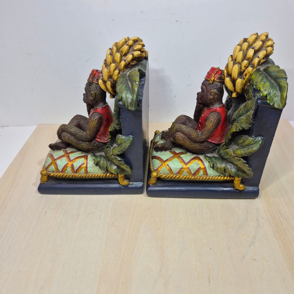 Arister Gifts Monkey Bookends Fez Vest Bananas Hand Painted Resin 604051 Pair - Picture 2 of 7